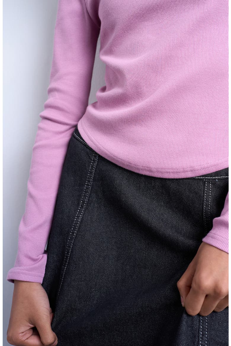 Long Sleeve Curve Hem Rib Top, Alternate, color, PINK