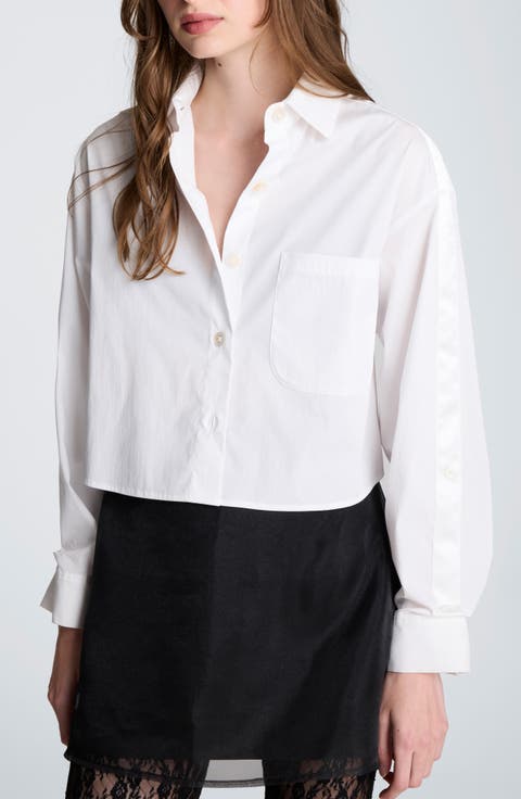 Satin Stripe Crop Button-Up Shirt