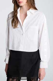 Satin Stripe Crop Button-Up Shirt