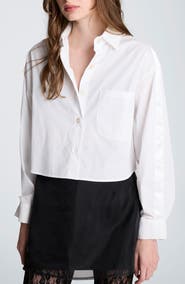 Kenneth Cole Satin Stripe Crop Button-Up Shirt