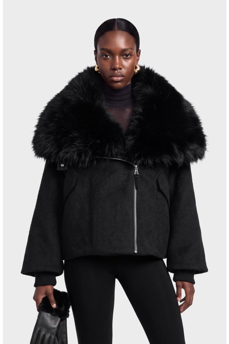 Zaria Coat With Faux Fur Collar, Alternate, color, Black
