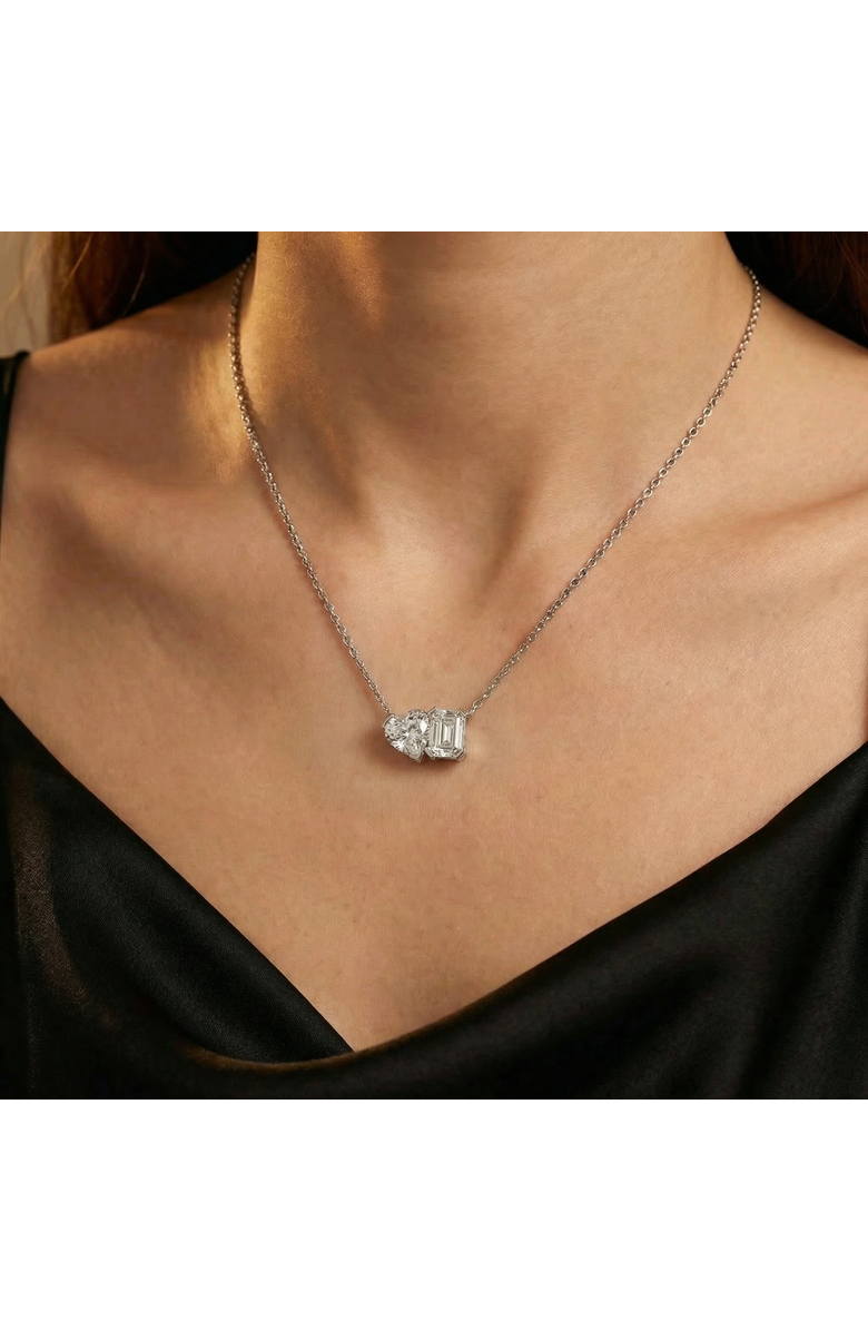 Bliss Diamond 2Ct Toi Et Moi Heart Emerald Diamond Pendant 14k Gold 18" Necklace Lab Grown, Alternate, color, Yellow Gold