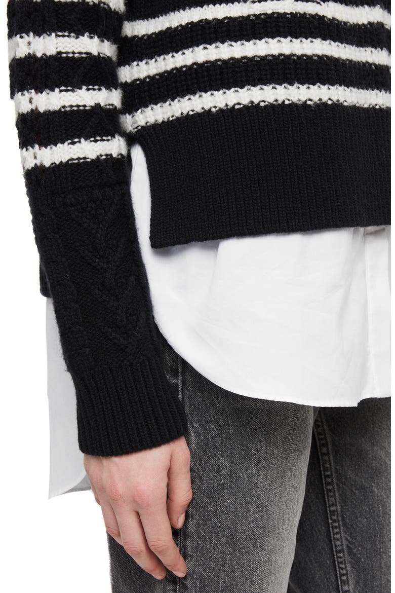 Mari Stripe Roll Neck Sweater, Alternate, color, BLACK/CHALK