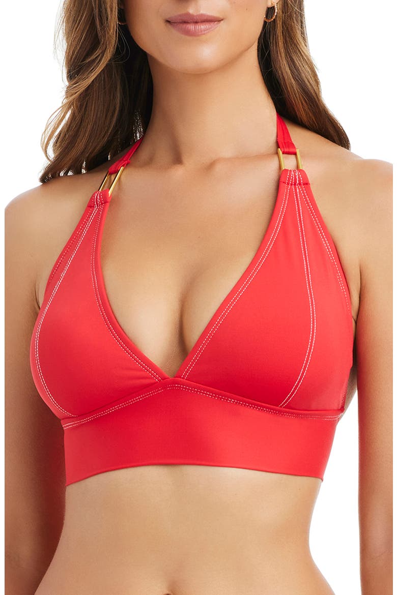 Contrast Stitch Halter Bikini Top, Main, color, GOLDEN GATE