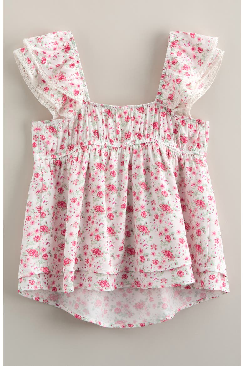 Kids' Ditsy Floral Ruffle Sleeve Top, Alternate, color, IVORY- PINK WILD GARDEN