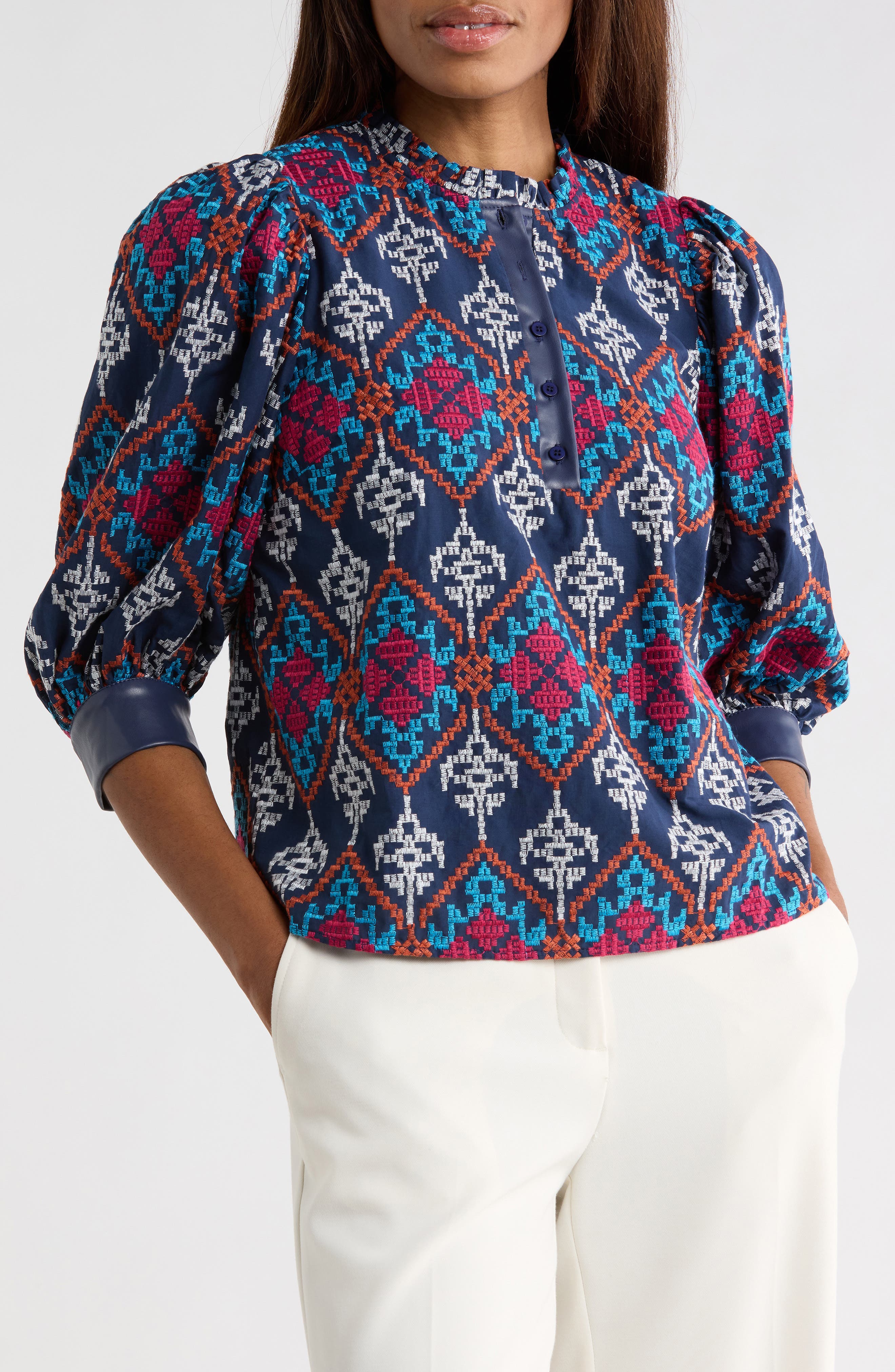 CIEBON Celeste Embroidered Cotton Popover Top