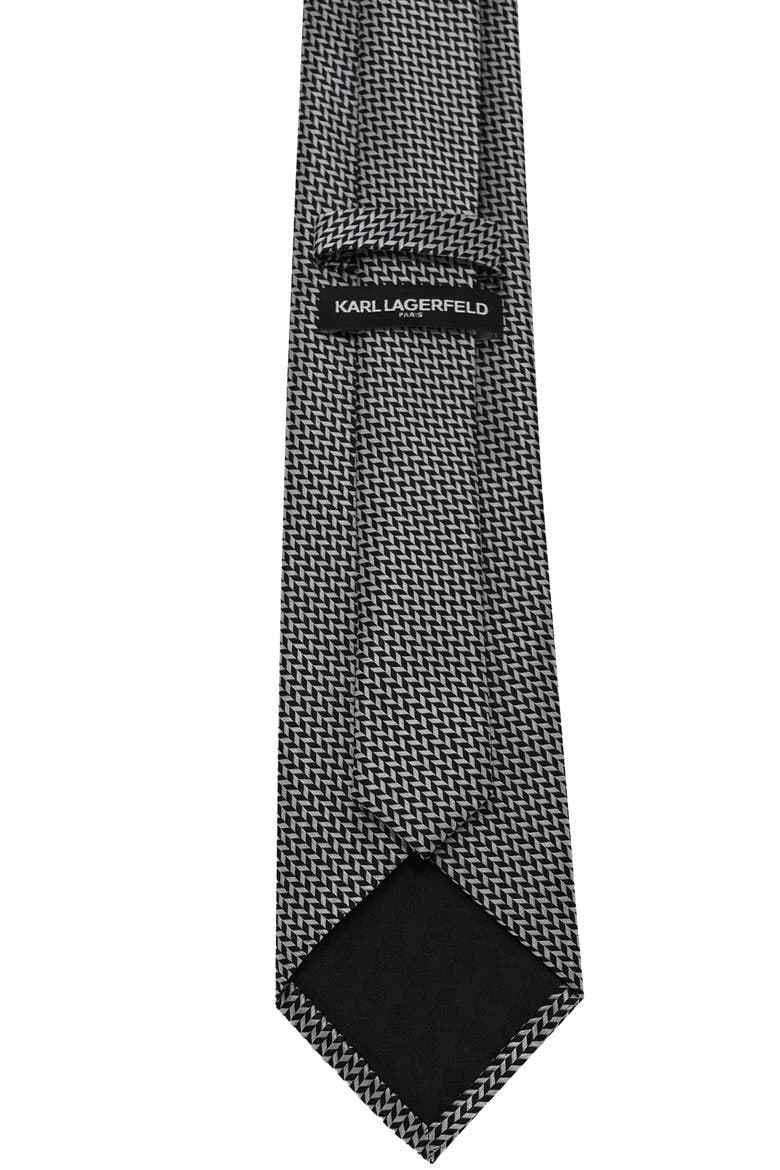 Herringbone Print Tie, Alternate, color, BLACK/ WHITE