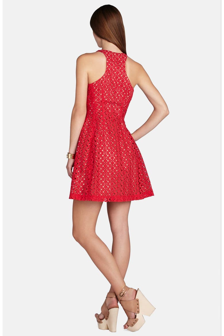 'Gulianna' Eyelet Zip Front Fit & Flare Dress, Alternate, color, LIPSTICK RED