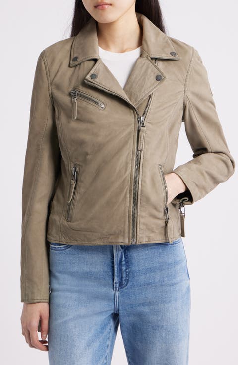 Misty Star Back Detail Leather Moto Jacket