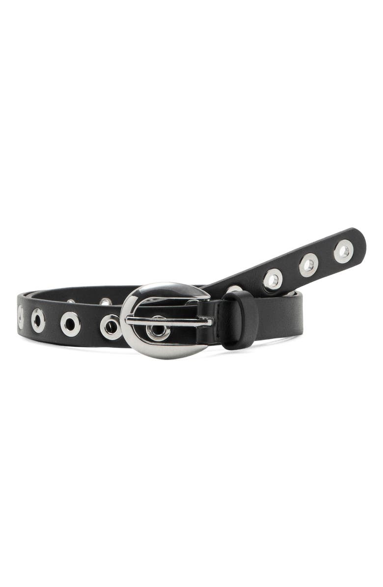 MANGO Thin Eyelets Belt, Main, color, Black