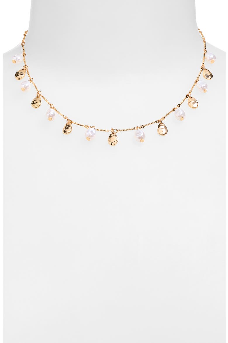 Faux Pearl & Drop Shaker Necklace, Alternate, color, WHITE- GOLD