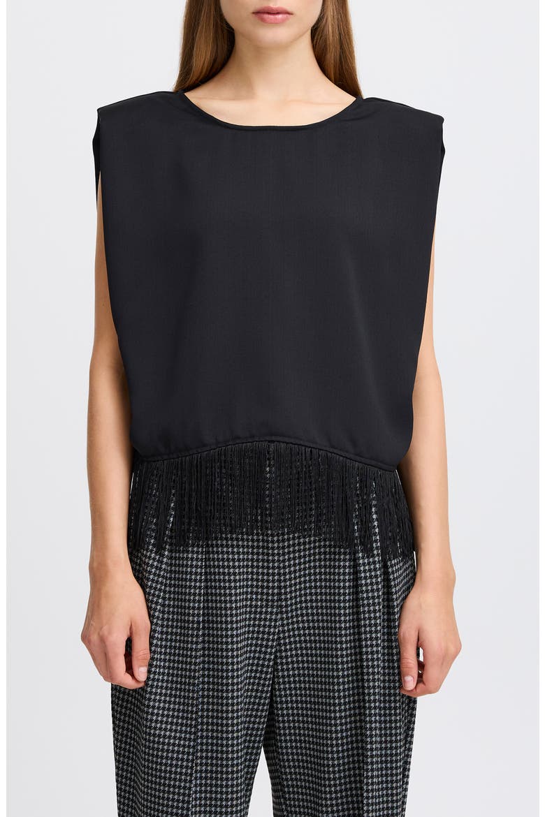 Fringe Detail Sleeveless Top, Main, color, BLACK