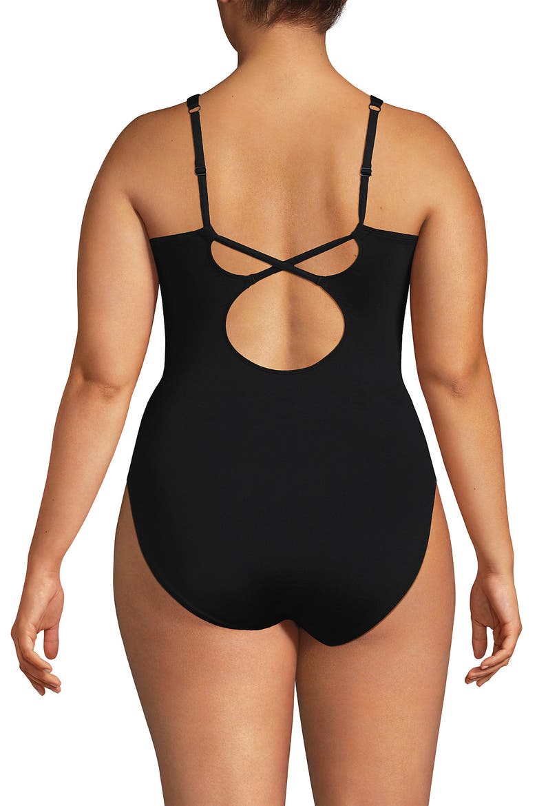 Plus Size V-Neck High Leg Strappy Back One Piece, Alternate, color, Black