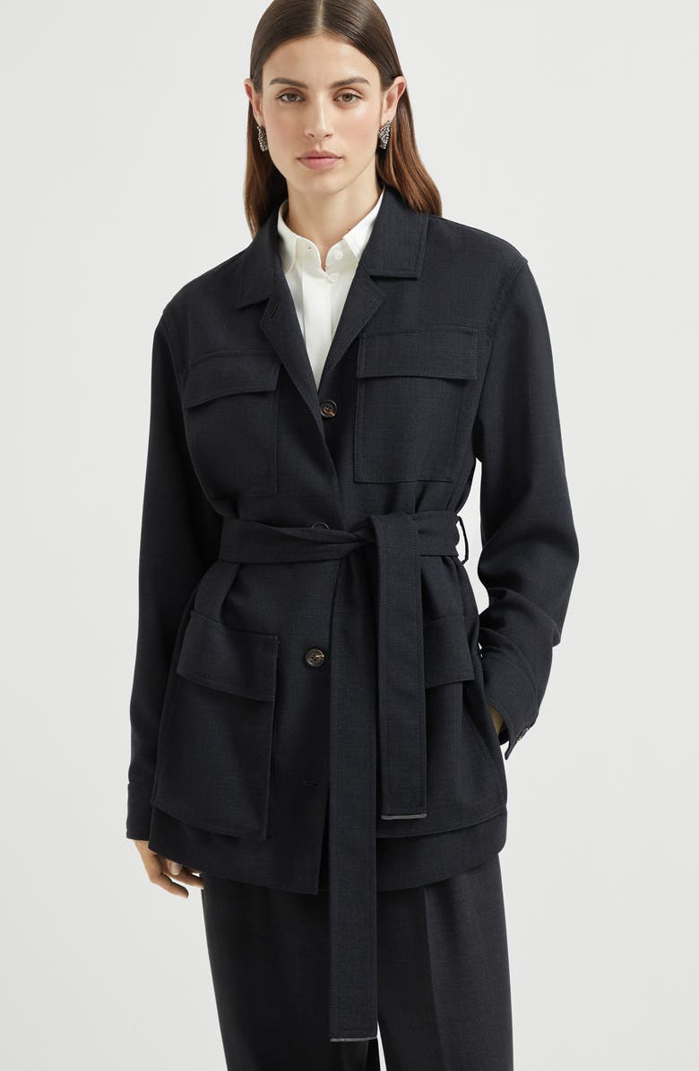 Brunello Cucinelli Fluid twill blazer, Alternate, color, Lignite Grey