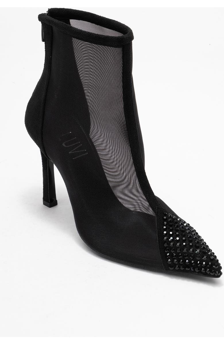 Prologue Shoes Farella Mesh Embellished Back-Zip Bootie, Main, color, Black Suede Faux Leather