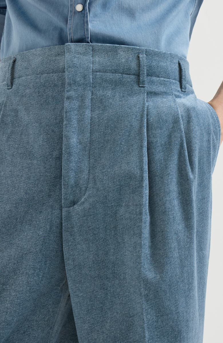 Brunello Cucinelli Denim-effect cotton velvet trousers with double pleats, Alternate, color, Cerulean