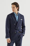 Brunello Cucinelli Cashmere and virgin wool multistripe twill one-and-a-half breasted deconstructed blazer with metal buttons