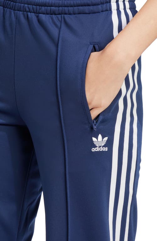 Adidas Originals Recycled Polyester Satin Wide Leg Track Pants In Night Indigo