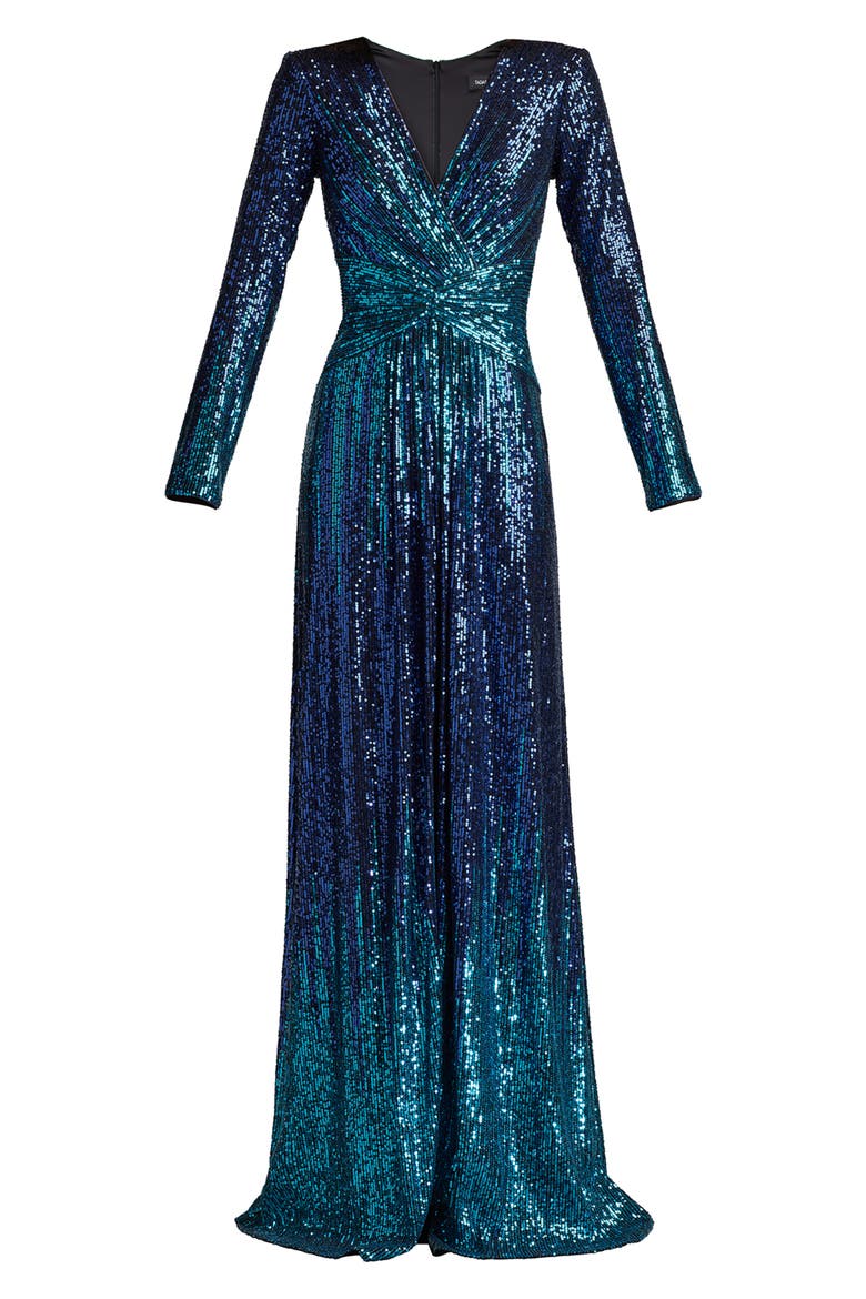 Ombré Sequin Long Sleeve Gown, Alternate, color, ROYAL IRIS/ OMBRE