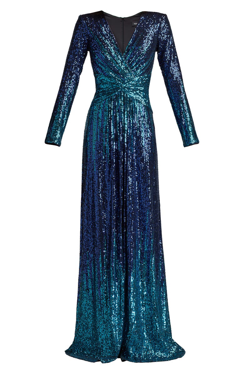 Tadashi Shoji Ombré Sequin Long Sleeve Gown, Alternate, color, Royal Iris/ Ombre
