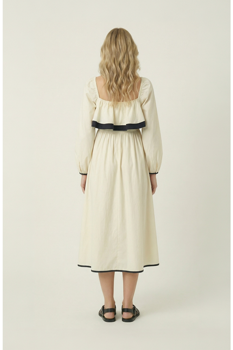 Long Sleeve Ruffle Trim Midi Dress, Alternate, color, Ivory