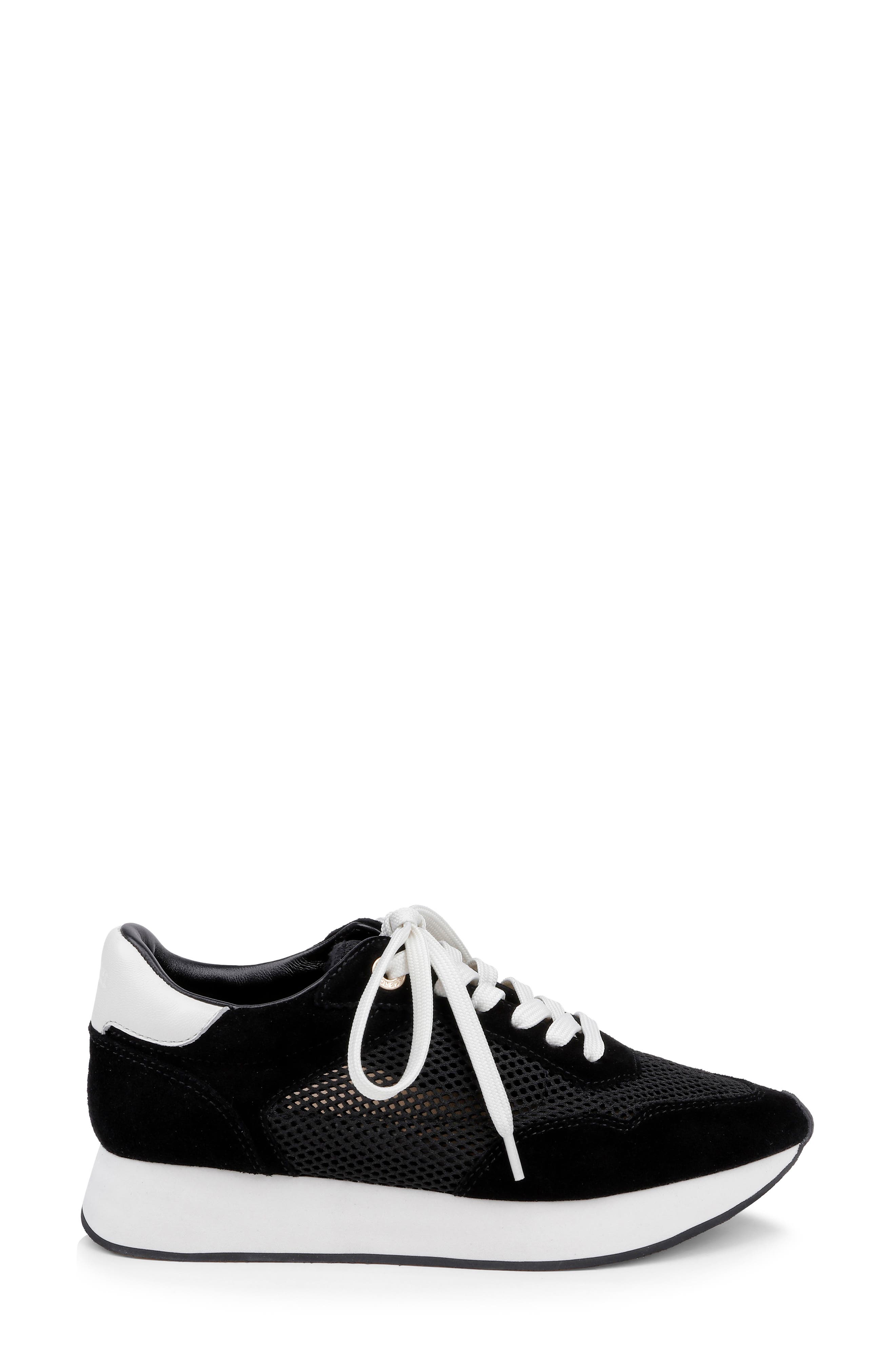 L'AGENCE Deepa Mixed Media Running Sneaker, Alternate, color, Black Suede