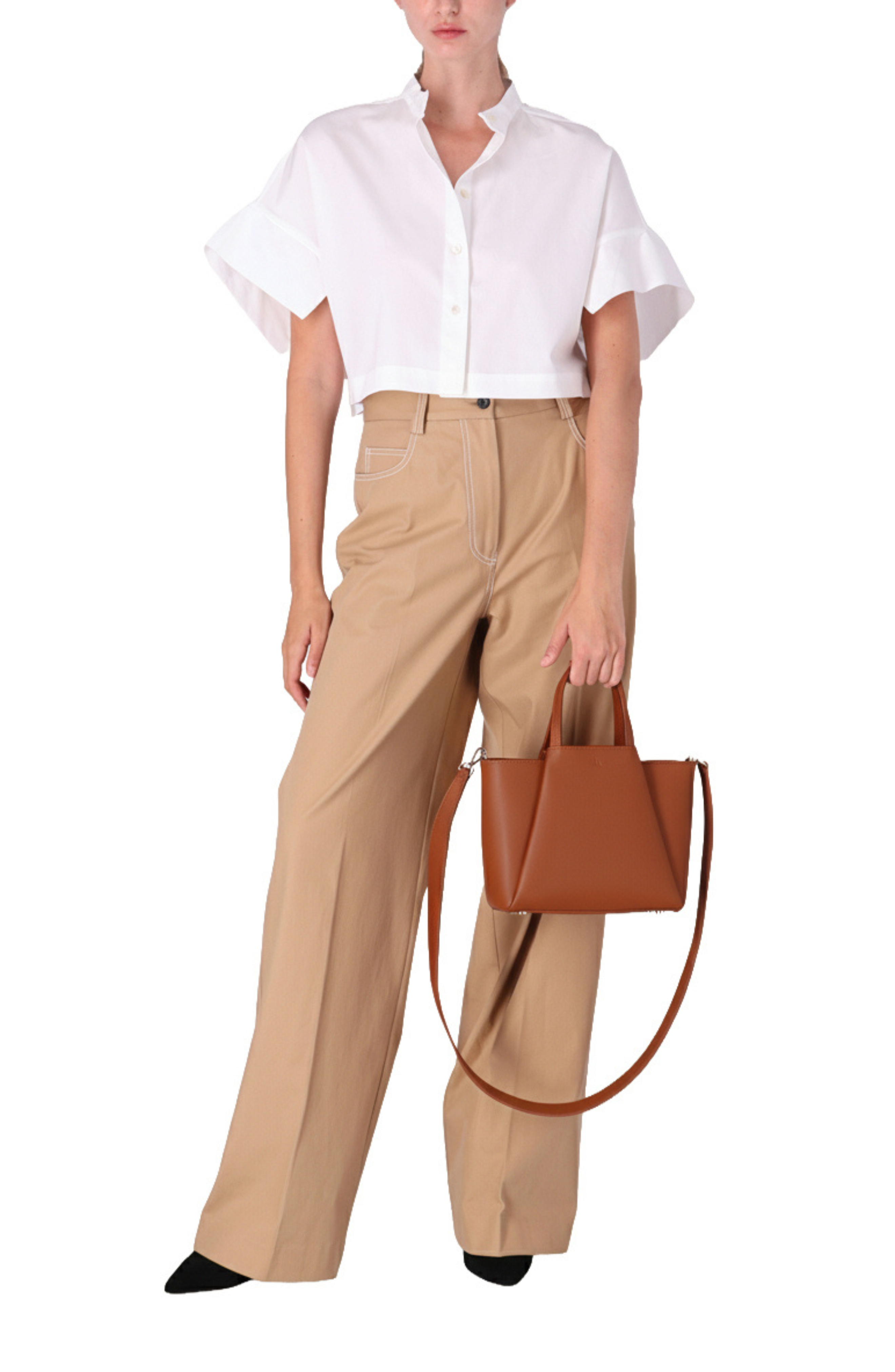 Mini Pyramid Leather Crossbody Bag, Alternate, color, Cognac