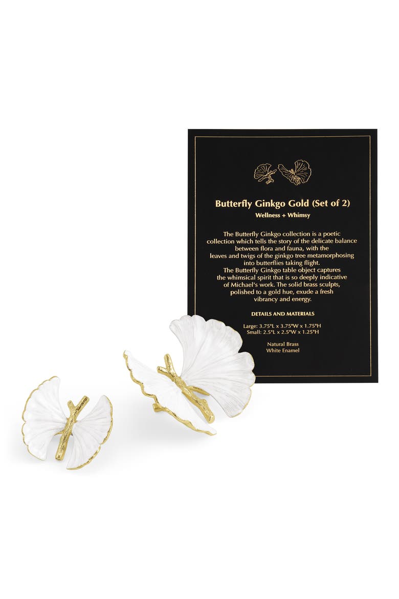 Set of 2 Butterfly Ginkgo Decor Sculptures, Alternate, color, WHITE/ GOLD