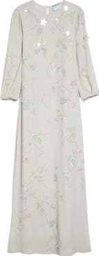 BERNADETTE Berna Embroidered Crinkle Maxi Dress