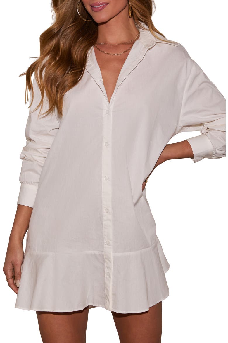 Zayla Long Sleeve Shirtdress, Main, color, WHITE