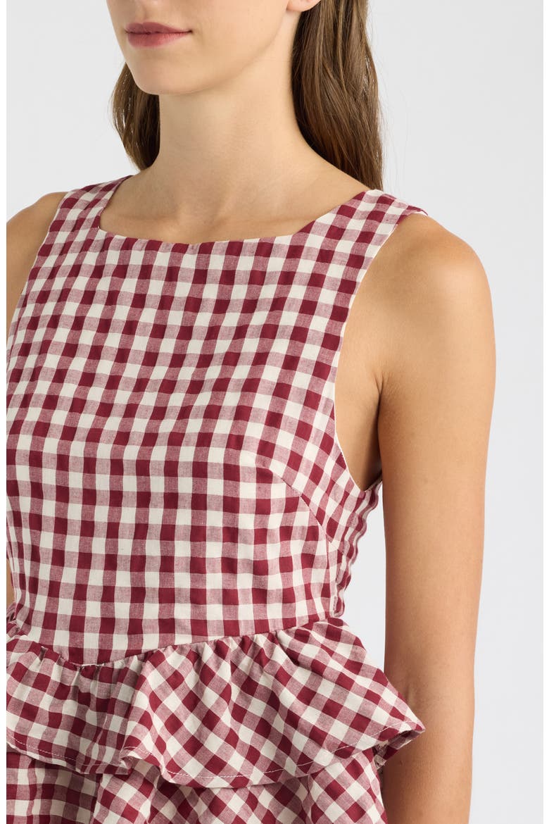 Landon Gingham Tiered Peplum Top, Alternate, color, BURGUNDY GINGHAM