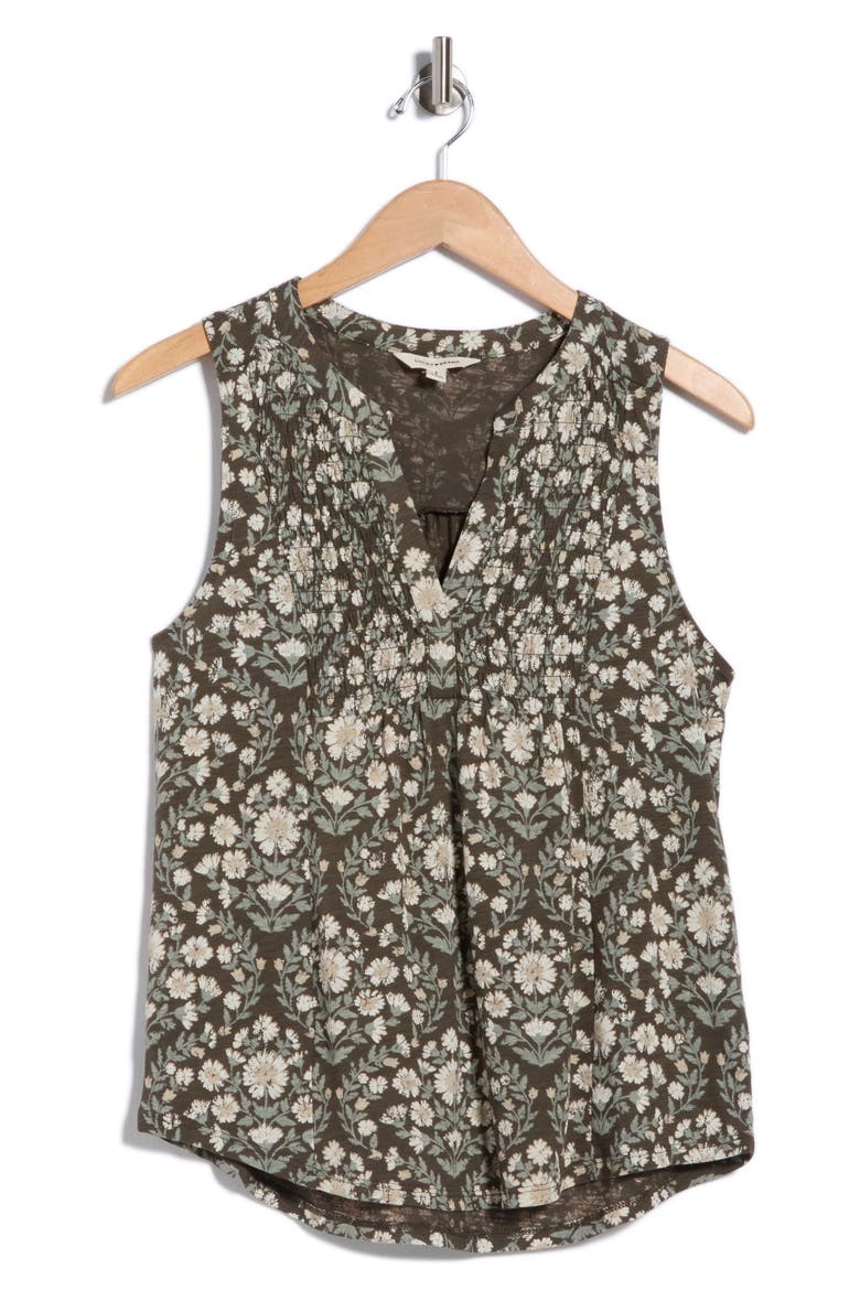 Print Smocked Tank, Alternate, color, BLACK FLORAL
