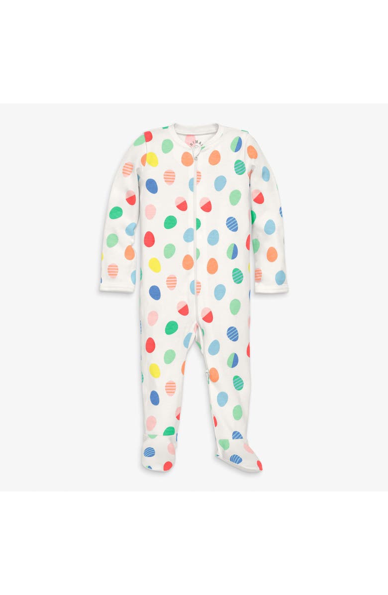 Primary Baby Organic Zip Footie In Seasonal Prints, Main, color, Ivory Rainbow Egg Hunt
