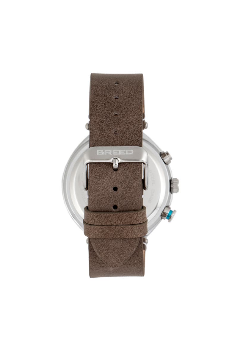 BREED Tempest Chronograph Leather-Band Watch w/Date, Alternate, color, Grey/White