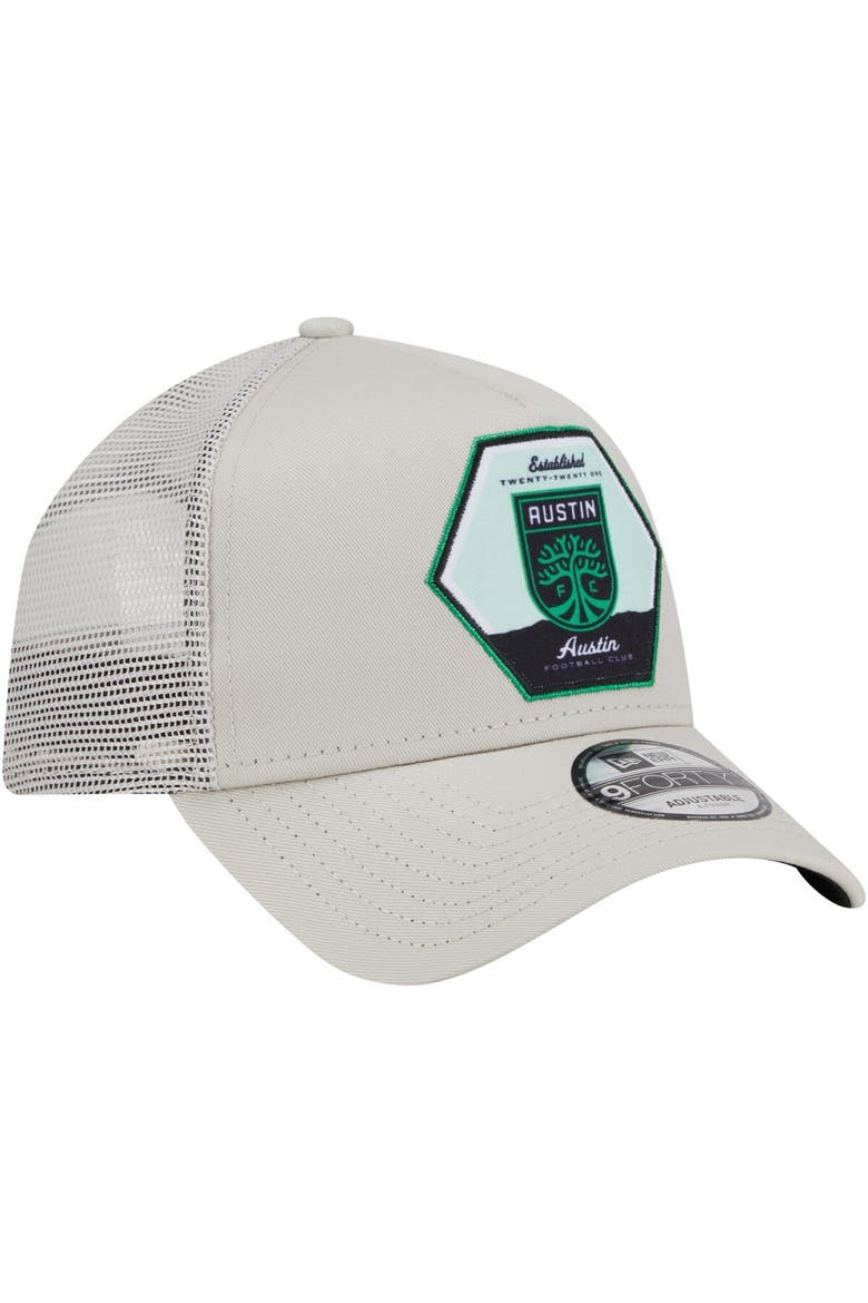 Men's New Era Cream Austin FC Established Patch 9FORTY A-Frame Trucker Adjustable Hat, Alternate, color, Cream