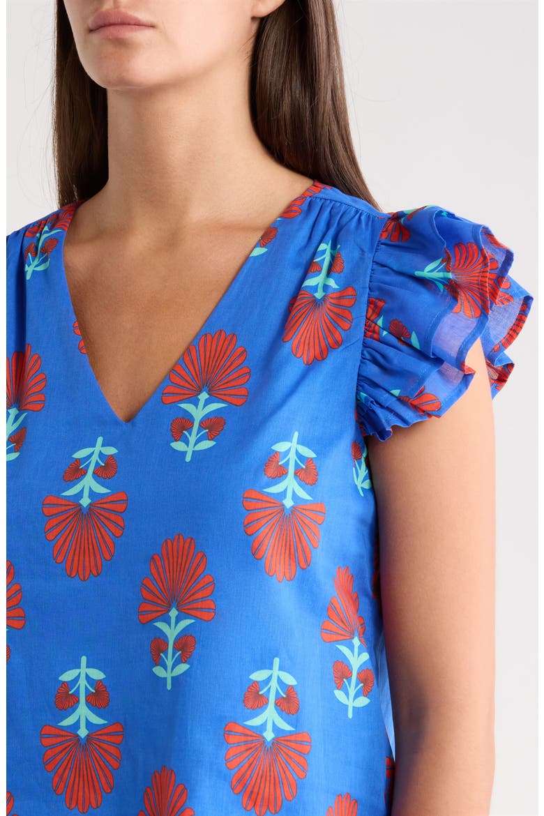 Lucinda Floral Seni Ruffle Sleeve Top, Alternate, color, BLUE-RED