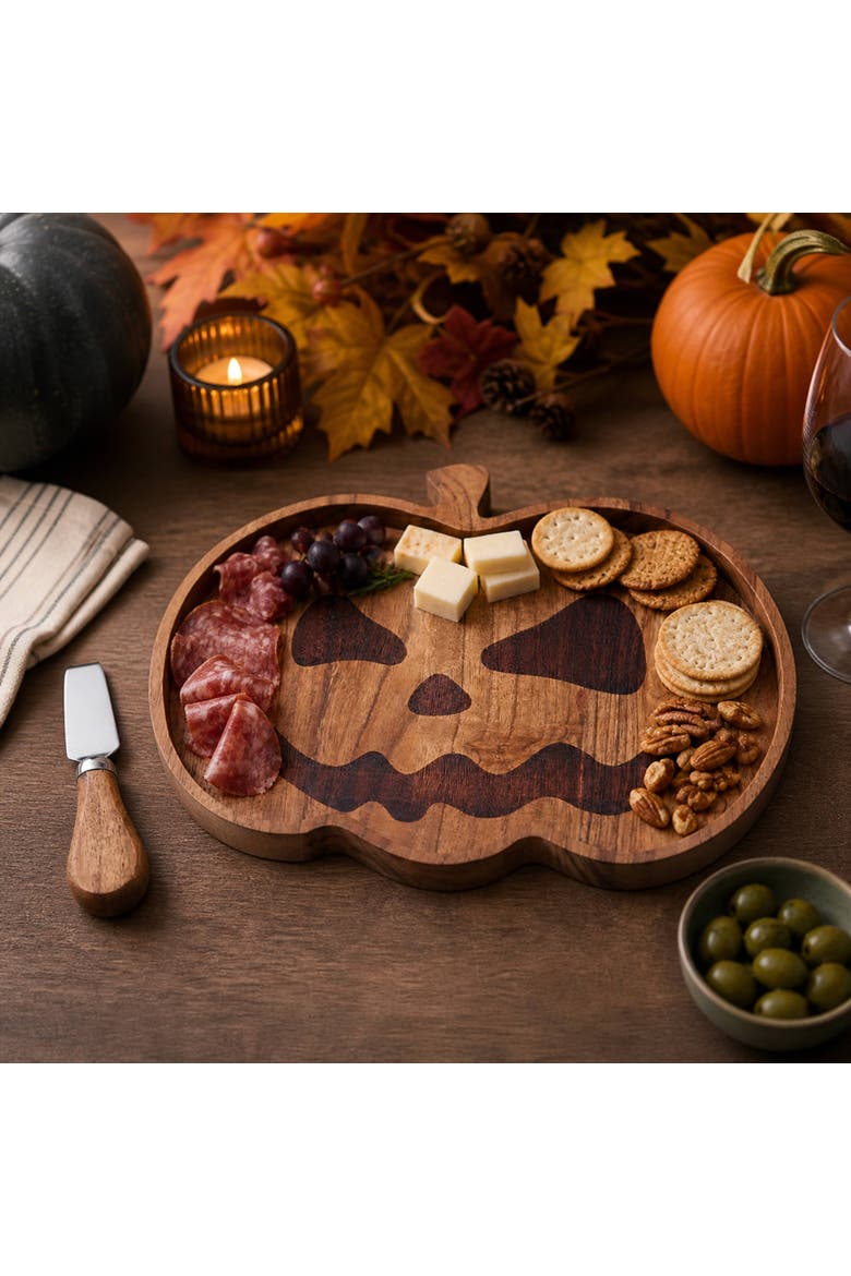 Halloween Pumpkin Mango Wood Serving Board w/ Spreader Set of 2, Alternate, color, Brown