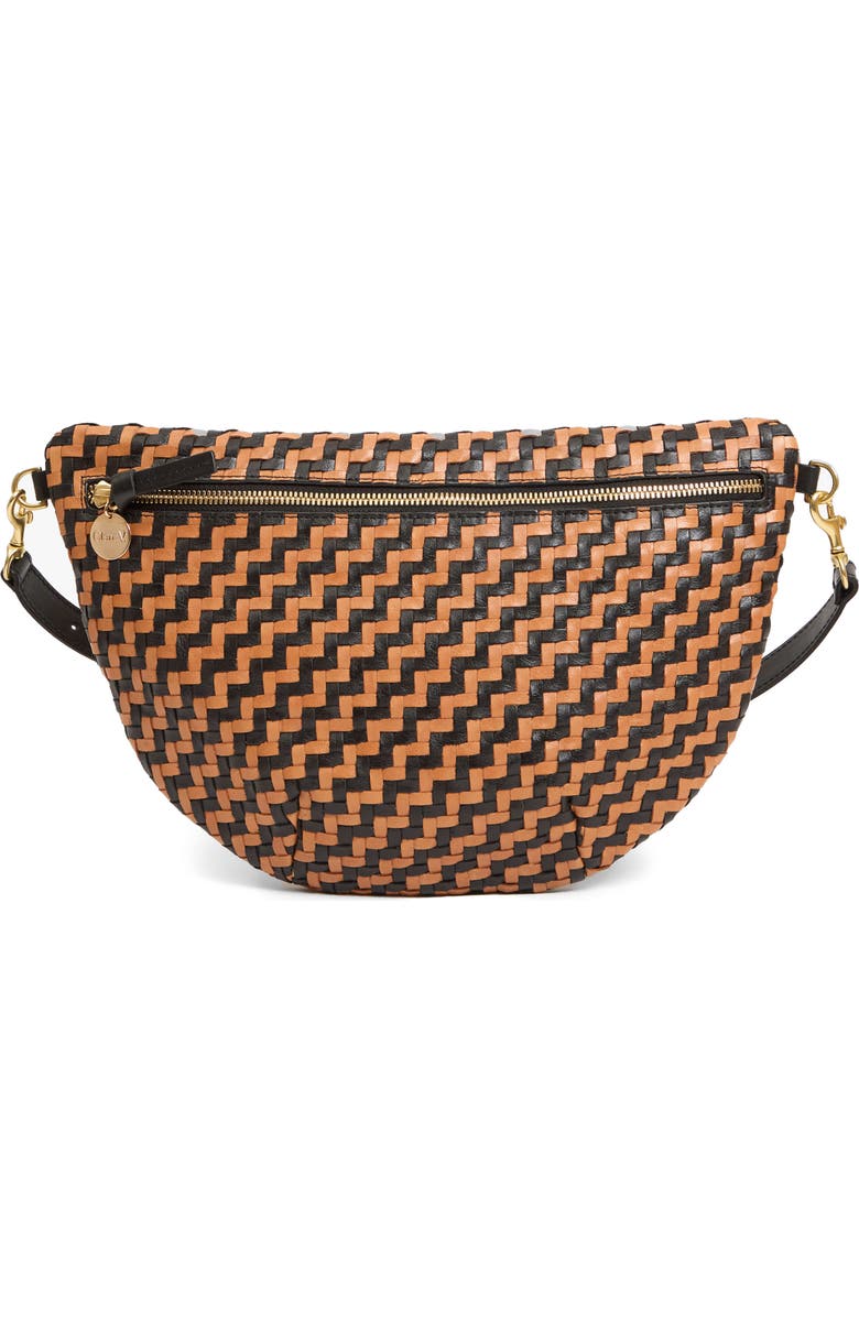 Clare V. Grande Woven Leather Belt Bag, Main, color, Black/ Natural