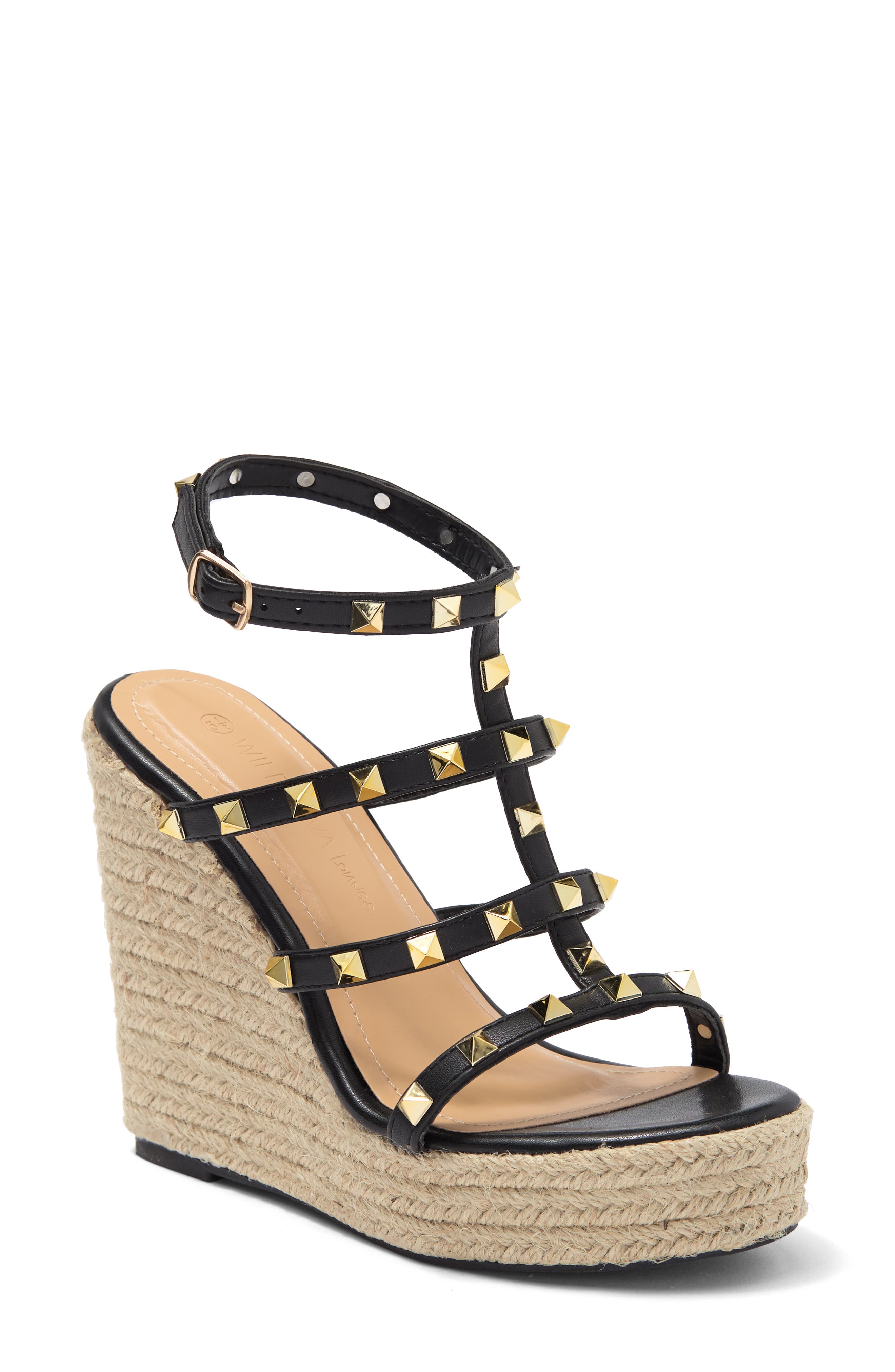 WILD DIVA LOUNGE Studded Wedge Sandal, Main, color, 