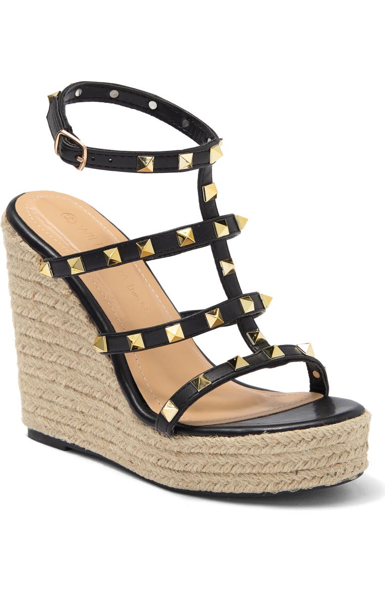 WILD DIVA LOUNGE Studded Wedge Sandal, Main, color,