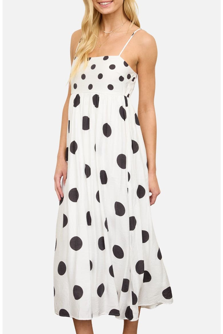 Polka Dot Mixed Media Midi Dress, Alternate, color, BLACK