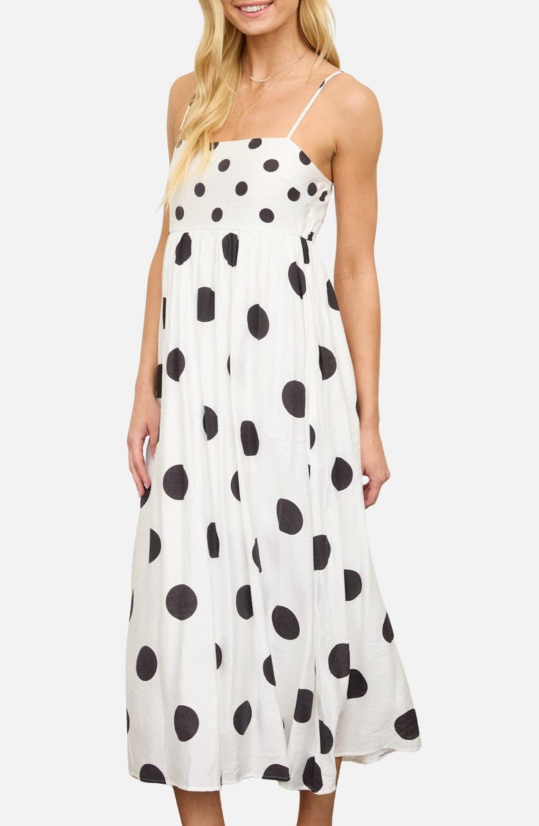 Blu Pepper Polka Dot Mixed Media Midi Dress, Alternate, color, Black