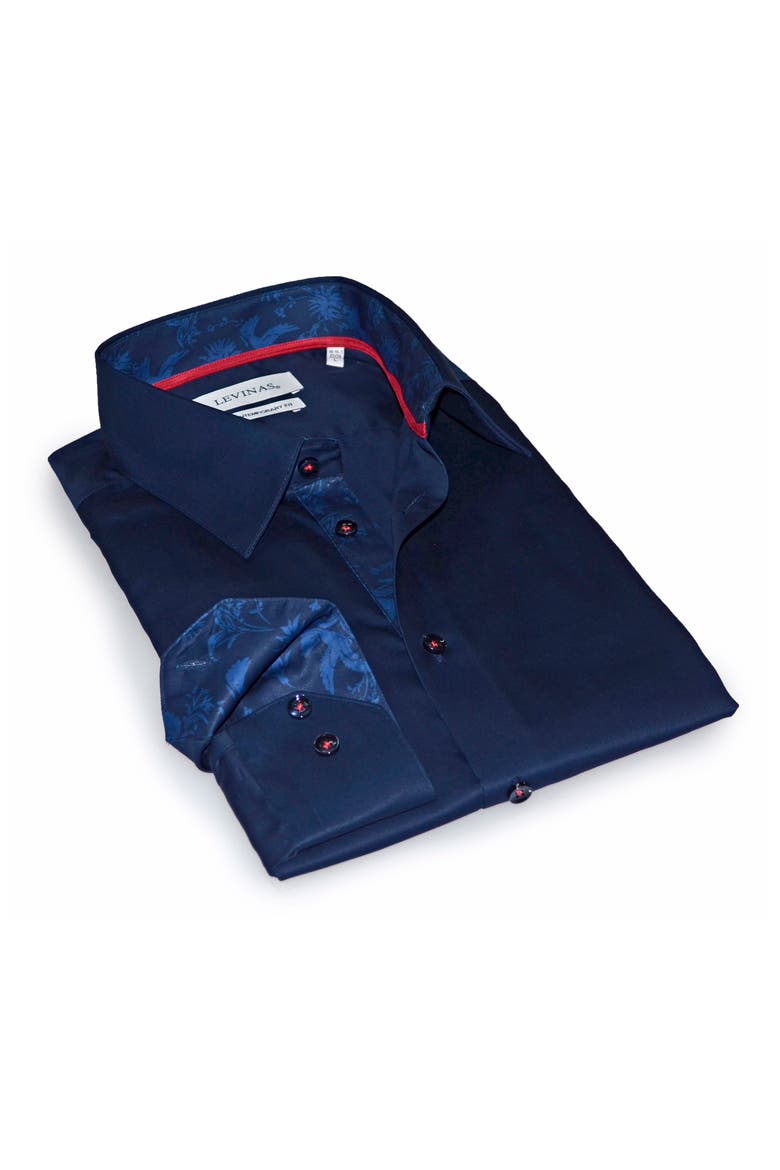 Contemporary Fit Solid Button-Up Shirt, Main, color, NAVY