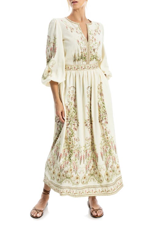 Lemon Print Balloon Sleeve Maxi Dress