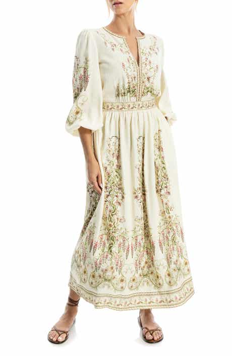 MAX STUDIO Lemon Print Balloon Sleeve Maxi Dress