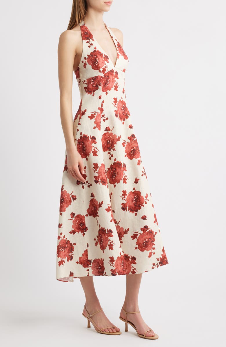 Faithfull the Brand Marais Halter Midi Dress, Alternate, color, Cecile Floral - Garnet