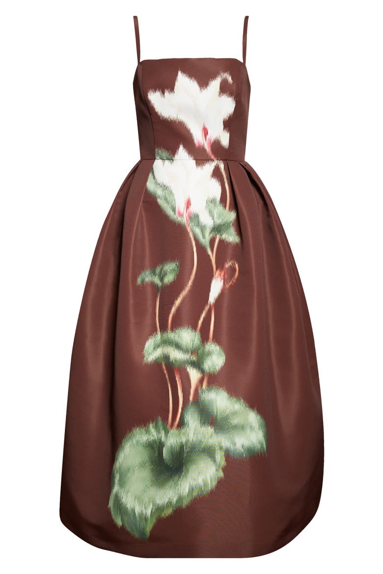 Chiné Cyclamen Pleated Satin Fit & Flare Dress, Alternate, color, WHITE/ MAHOGANY