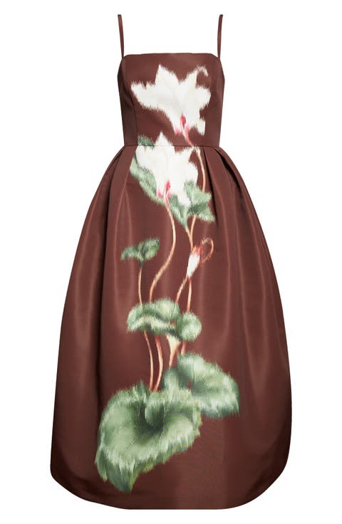 Chiné Cyclamen Pleated Satin Fit & Flare Dress