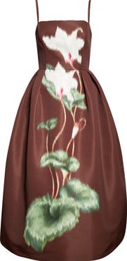 Oscar de la Renta Chiné Cyclamen Pleated Satin Fit & Flare Dress