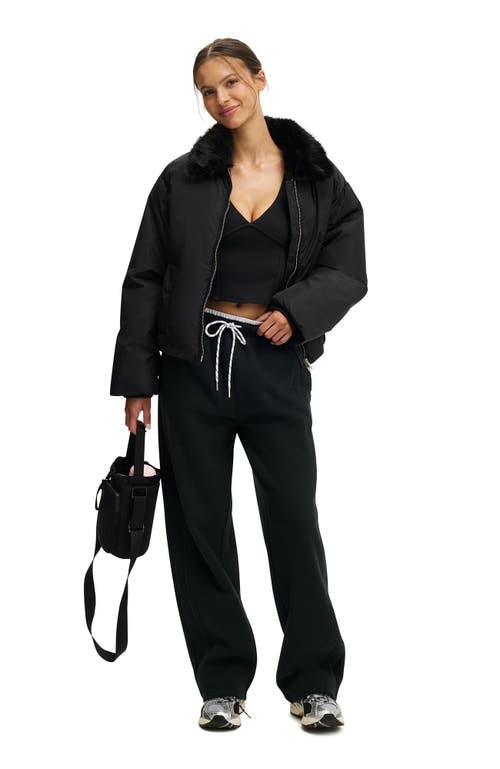 Cotton On Body Active The Mother Puffer Faux Fur Collar Bomber In Black